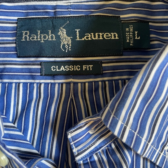 Ralph Lauren Blue Label Men’s Large Button Down Shirt Striped Polo Business Fall - Picture 4 of 5